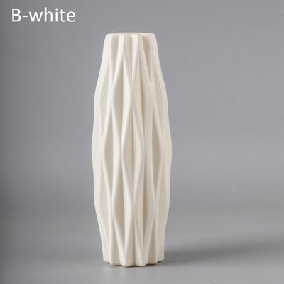 Ins Nordic Modern Vase White Imitation Ceramic Arrangement Flower Vases  Plastic Anti-Fall Origami Shapes Flower Pot Home Decor