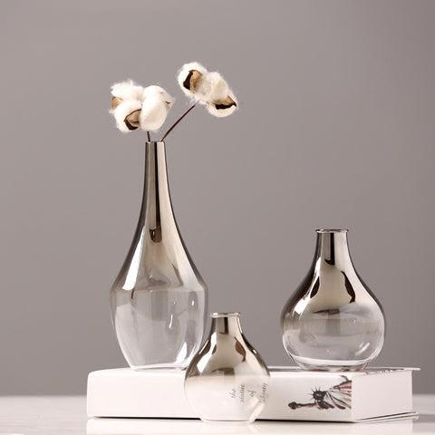 Nordic Glass Vase Silver Gradient Dried Nordic Flower Vase Decoration Home Decoration Plants Pots Furnishing Christmas Gift