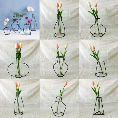 Creative Art Style Retro Iron Line Flowers Vase Metal Plant Holder Modern Solid Nordic Styles Iron Vase Home Art Garden Decor