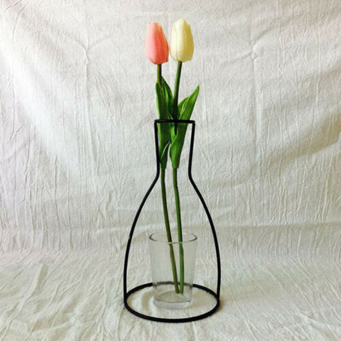 Creative Art Style Retro Iron Line Flowers Vase Metal Plant Holder Modern Solid Nordic Styles Iron Vase Home Art Garden Decor