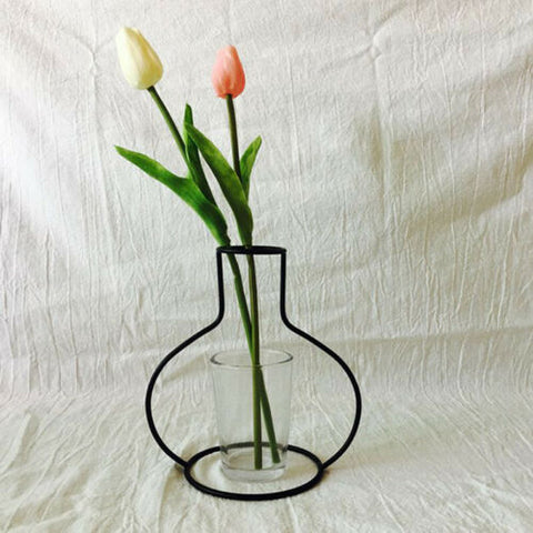 Creative Art Style Retro Iron Line Flowers Vase Metal Plant Holder Modern Solid Nordic Styles Iron Vase Home Art Garden Decor