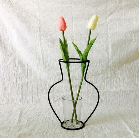 Brand New Style Retro Iron Line Flowers Vase Metal Plant Holder Modern Solid Home Decor Nordic Styles Iron Vase