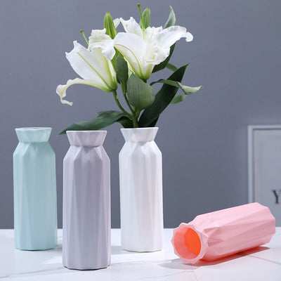 2020 Plastic Flower Vase Decoration Home White Vases Imitation Ceramic Vase Flower Pot Decoration Nordic Style Flower Basket