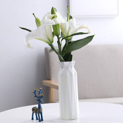 2020 Plastic Flower Vase Decoration Home White Vases Imitation Ceramic Vase Flower Pot Decoration Nordic Style Flower Basket