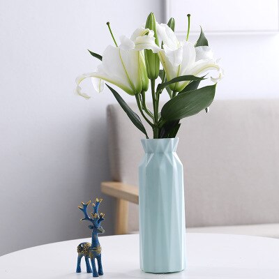 2020 Plastic Flower Vase Decoration Home White Vases Imitation Ceramic Vase Flower Pot Decoration Nordic Style Flower Basket