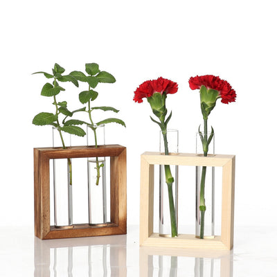 Glass Wood Vase transparent Terrarium Wooden Flower Tray Table Hydroponic Plant Bonsai Hydroponic glass test tube fake flower