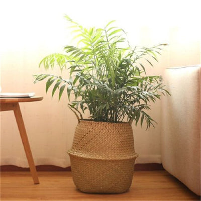 12x16x15cm Storage Basket Rattan Straw Basket Wicker Seagrasss Folding Laundry Flower Pot Flower Vase Home Hanging Basket