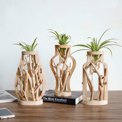 Pure Handwork Wooden Vase Decorated Solid Wood Flower Pot for Creative Home Decorative Vase WY32707