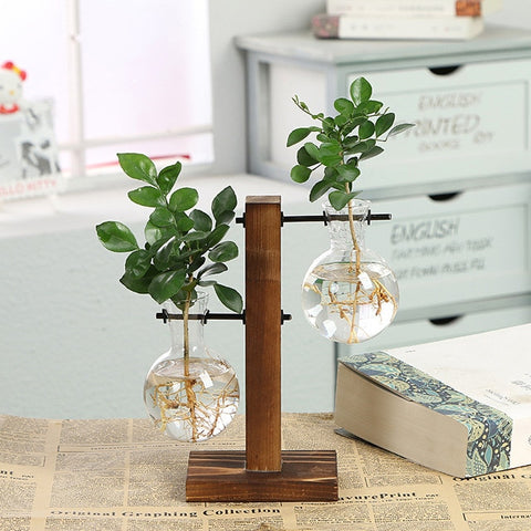 Terrarium Vasevase Decoration Home Bonsai Flower Plant Vases Vintage Flower Pot Transparent Wooden Frame Glass Tabletop Plants