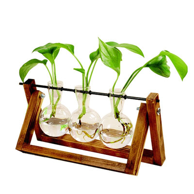 Dropshipping Terrarium Creative Hydroponic Plant Transparent Vase Wooden Frame decoration Glass Tabletop Plant Bonsai Decor