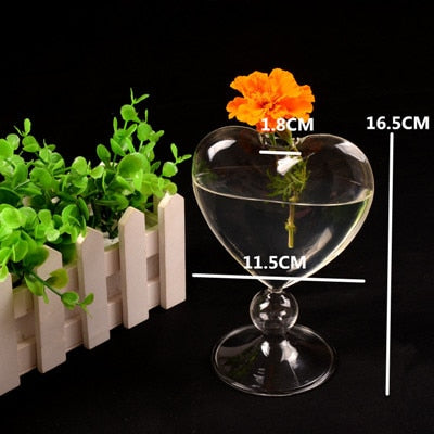 Glass Flower pots planter heart glass vase standing home decoration flower vase desktop decorative vase wedding party decor