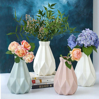 Beautiful Plastic Vase Portable Anti Fall Imitation Ceramic Office Flower Basket Flowerpot Pe Shatter-Proof Home Decor Desktop