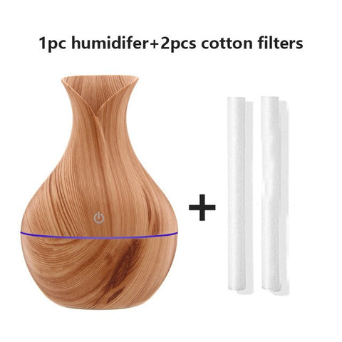 130ML USB Air Mini Humidifier Wood Grain Vase Colorful Electric Ultrasonic Mist Oil Diffuser Aromatherapy For Car Home Office