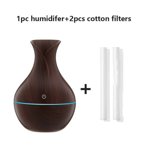 130ML USB Air Mini Humidifier Wood Grain Vase Colorful Electric Ultrasonic Mist Oil Diffuser Aromatherapy For Car Home Office