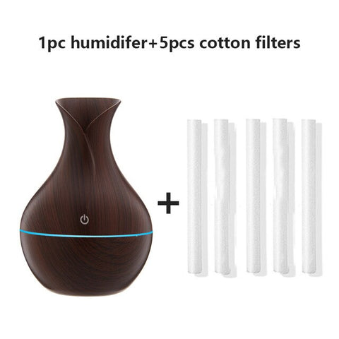 130ML USB Air Mini Humidifier Wood Grain Vase Colorful Electric Ultrasonic Mist Oil Diffuser Aromatherapy For Car Home Office