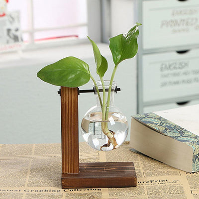 1pc Propogation Station Vase Transparent Vase Wooden Flower Station Frame Home Pot Plants Desktop Decoration Propogation Gl W4D9