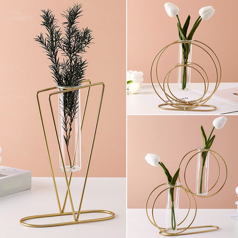 Brand New Retro Iron Line Table Flowers Vases Nordic Decoration Home Metal Plant Holder Iron Nordic Styles Vase Home Decoration