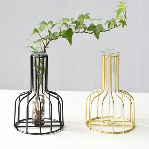 Retro Iron Line Vase Hydroponic Plant Flower Vase Metal Plant Holder Nordic Styles Tabletop Home Decoration Accessories Modern