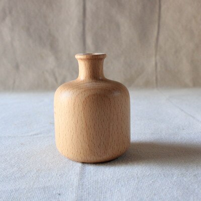 Mini size Wooden dried flower vase table small retro solid wood vase flower dinning table accessories small ornaments