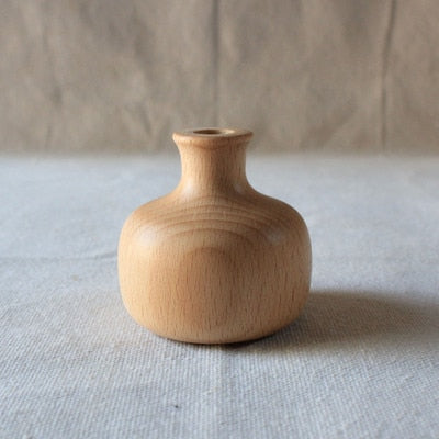 Mini size Wooden dried flower vase table small retro solid wood vase flower dinning table accessories small ornaments