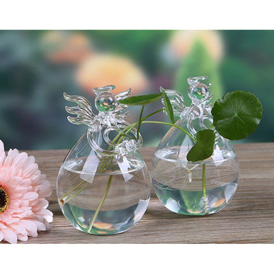 Cute Glass Angel Shape Flower Plant Hanging Vase Home Office Wedding Decor Clear Glass Flower Plant Angel